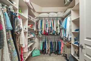 Walk in closet featuring carpet flooring