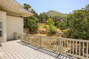 Wooden terrace featuring a mountain view