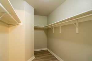 Walk in closet featuring wood finished floors