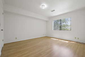 Spare room featuring light wood finished floors and ornamental molding