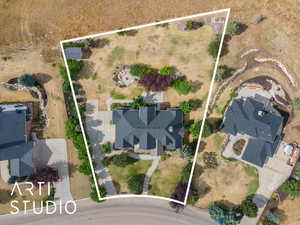 Aerial view of property's location with property parcel outlined