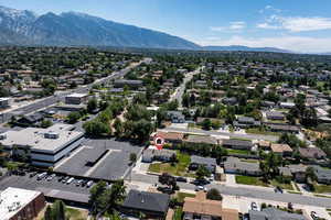 Bird's eye view of a mountainous background