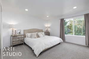 Bedroom with carpet and recessed lighting