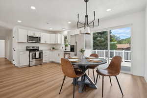 Dining room with sliding door to the deck