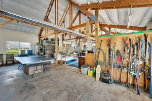 Garage with a workshop area