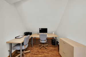 Office space with wood finished floors