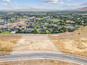 Aerial perspective of suburban area featuring property boundaries highlighted