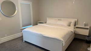 Bedroom with dark carpet