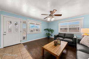 Front Living Room - laminate floors, faux wood blinds