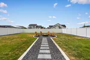 Fenced backyard with an outdoor fire pit