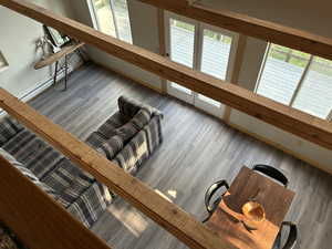 View of great room from loft
