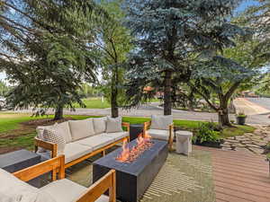 Shaded deck with mature trees