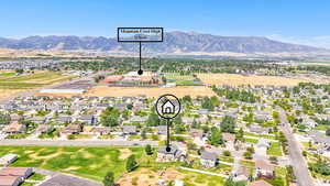 Drone / aerial view of a mountainous background