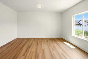 Empty room with plenty of natural light and light wood finished floors