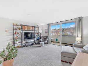 View of carpeted living area