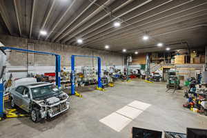 Garage featuring a workshop area