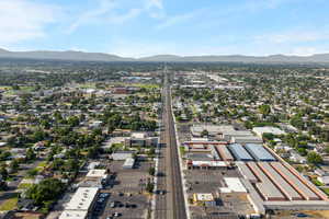 Aerial overview of property's location featuring mountains