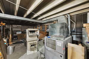 Unfinished basement with heating unit