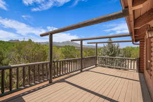 Deck featuring a mountain view