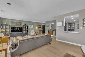View to the back wall of kitchen where additional furnishings, table or storage can add to the space.