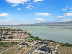 Aerial view of a water and mountain view