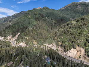 Mountain view featuring a heavily wooded area