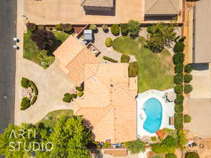 Aerial view of a pool