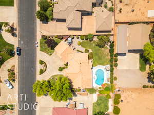 Aerial view of a pool