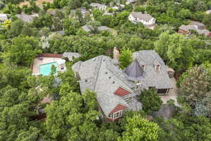 Aerial view of a tree filled landscape