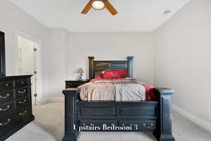 Bedroom featuring carpet and a ceiling fan