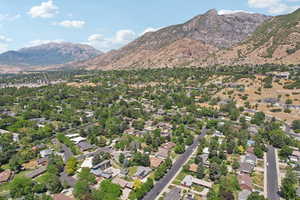 Aerial overview of property's location featuring mountains