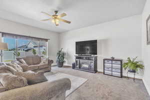 Carpeted living area off of kitchen