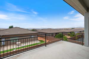 Patio / terrace with a mountain view