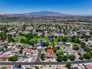 Bird's eye view of a mountainous background