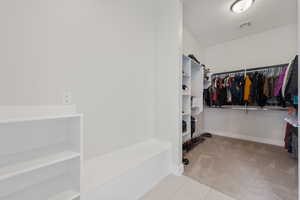 Walk in closet featuring carpet and tile patterned floors