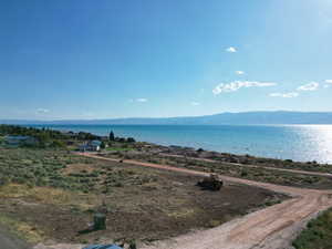 Aerial view of a water and mountain view