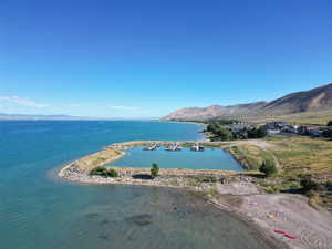 Aerial view of a water and mountain view