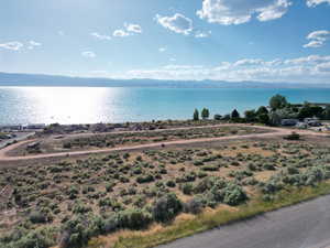 Aerial view of a water and mountain view
