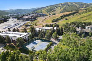 Drone / aerial view of a mountain backdrop