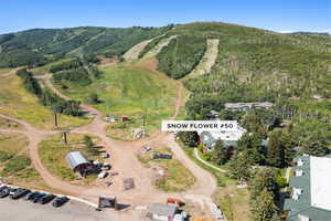 Aerial overview of property's location with mountains