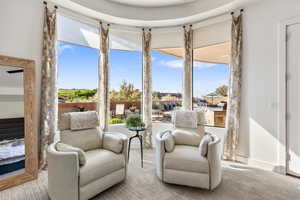 Sitting room featuring carpet
