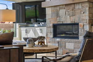 Living area featuring a fireplace