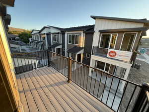 Wooden terrace with a residential view