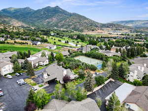 Aerial perspective of suburban area featuring mountains