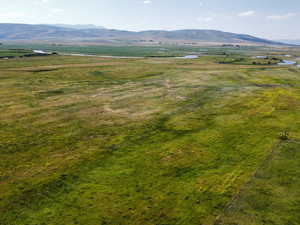 Aerial view of sparsely populated area with mountains