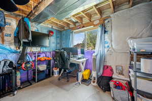 Basement featuring an office area