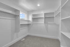 Walk in closet featuring carpet flooring