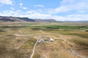 Aerial View of Ranch Shop, outbuildings, and pasture.