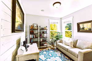 Main Floor office, ship-lap finish, shady views, natural light