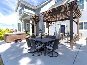 Extended, Shady giant concrete patio great for outdoor entertainment and relaxation
